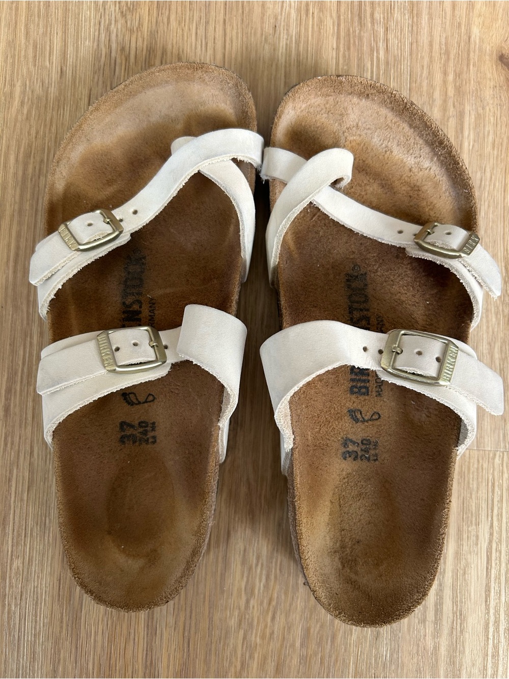 Birkenstock Mayari Birko-Flor Off-White Two-Strap Buckle Sandals